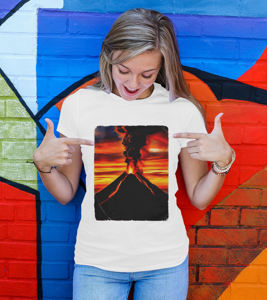 Volcanic Eruption Sunset Landscape Volcano Erupting At Dusk T-Shirt