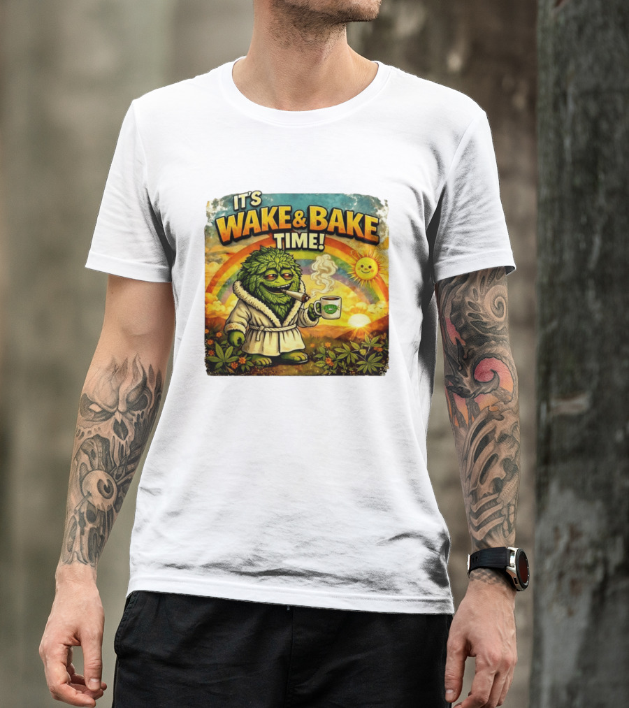 It's Wake And Bake Time Chief Greenbud Smoking Rainbow Sun Cannabis T-Shirt