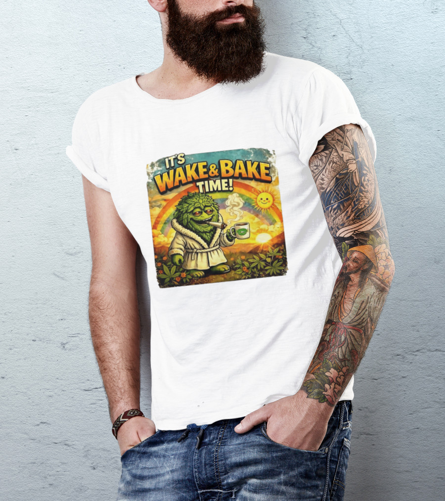 It's Wake And Bake Time Chief Greenbud Smoking Rainbow Sun Cannabis T-Shirt