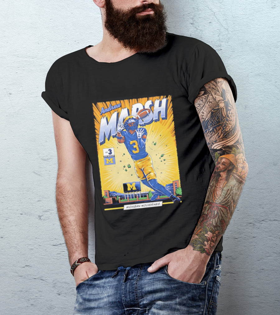 Andrew Marsh Michigan Wolverines Football Player Number 3 Comic T-Shirt
