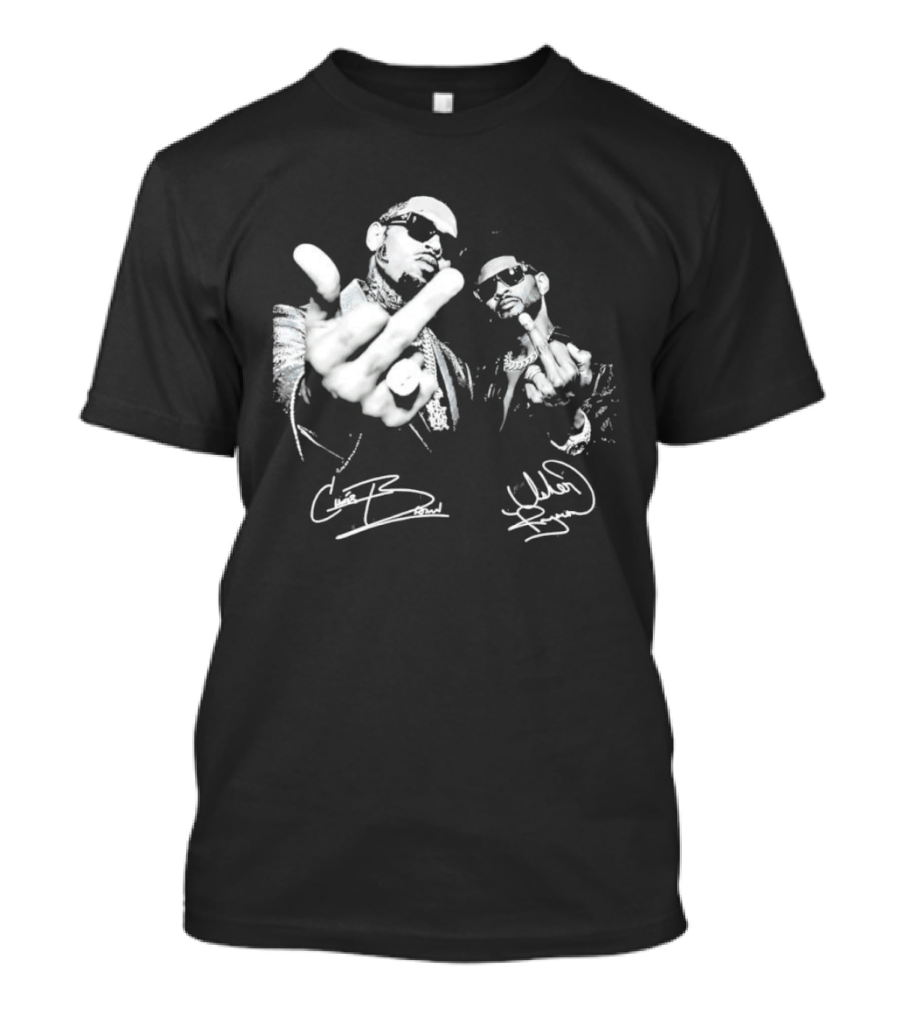 Chris Brown Usher R And B Music Middle Finger Sign Autograph T-Shirt