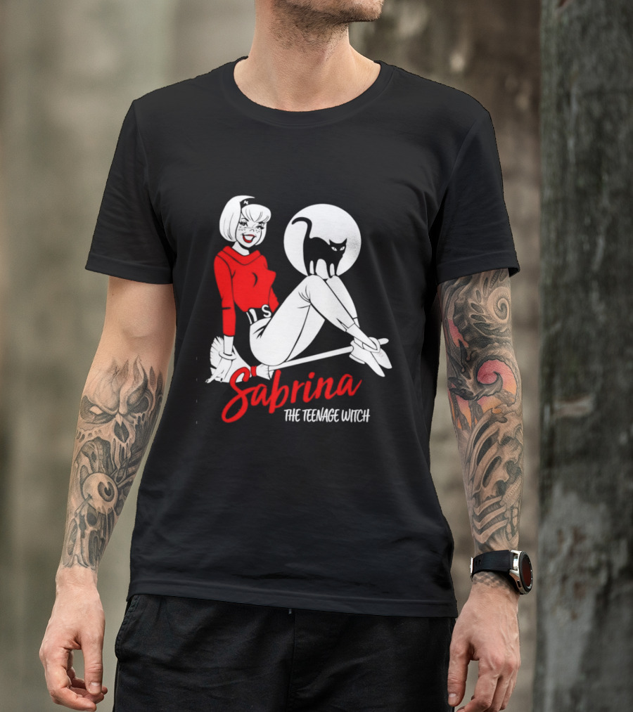 Sabrina The Teenage Witch Salem Cat Vintage Style Broomstick T-Shirt