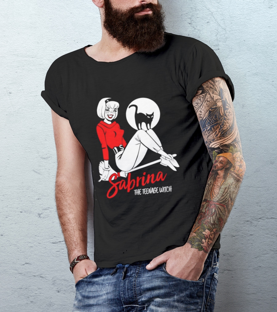 Sabrina The Teenage Witch Salem Cat Vintage Style Broomstick T-Shirt