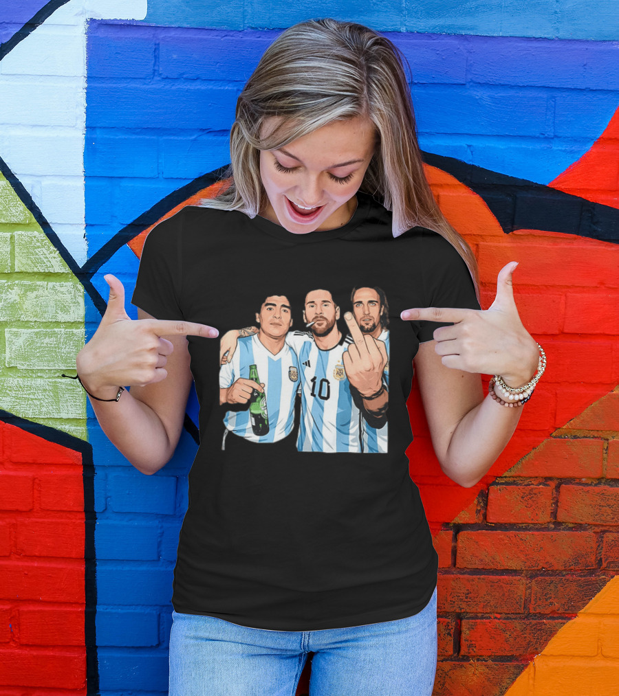 Messi Maradona Batistuta Argentina Football Legends T-Shirt