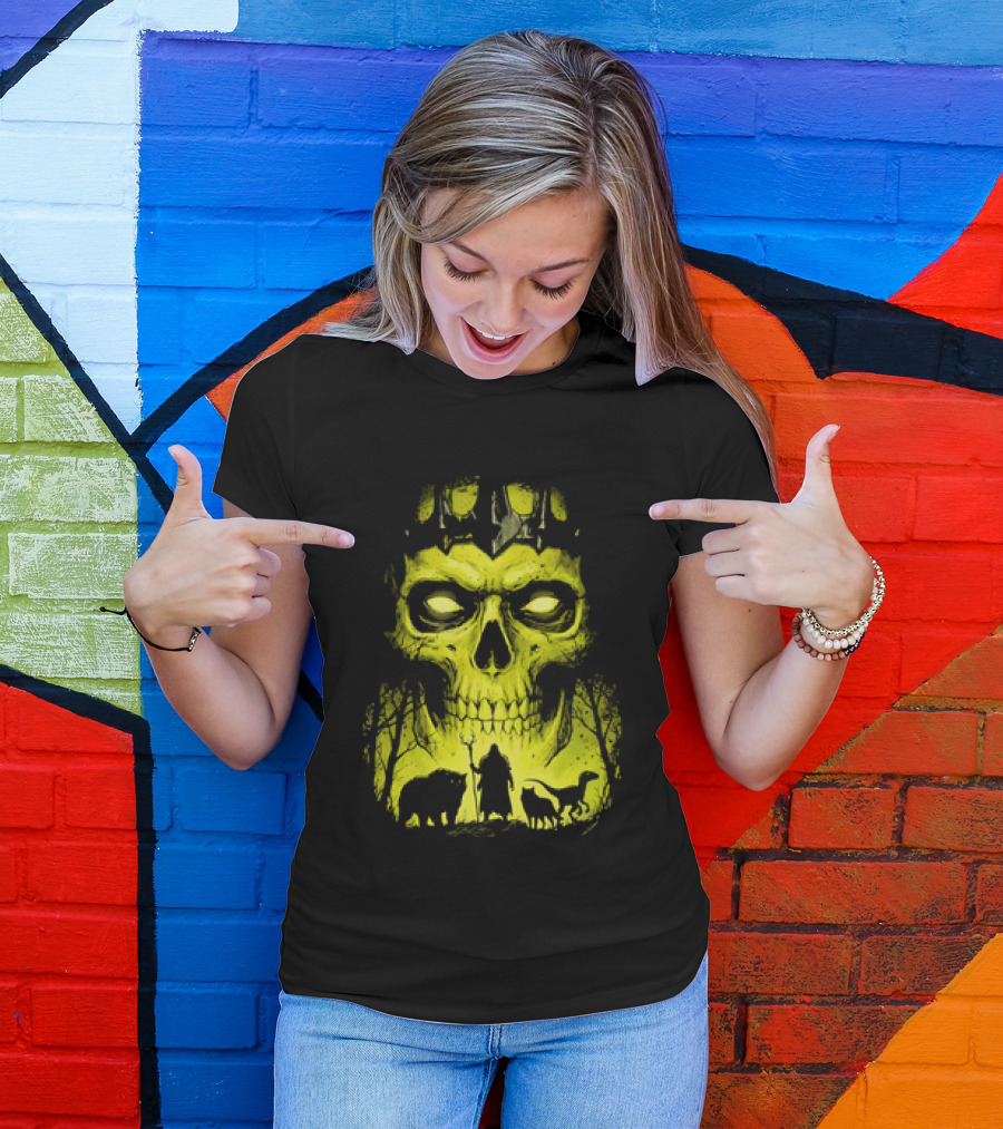 Lych Vs Druid Fantasy Dark Necromancer Skull T-Shirt