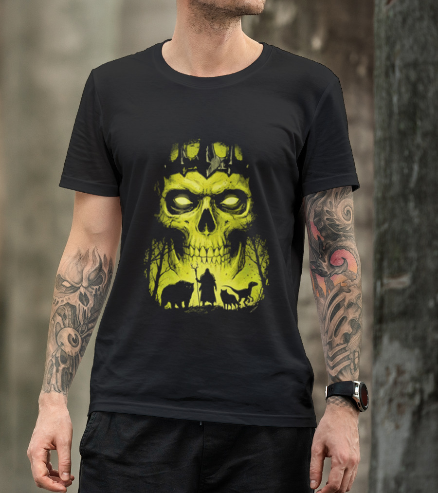 Lych Vs Druid Fantasy Dark Necromancer Skull T-Shirt