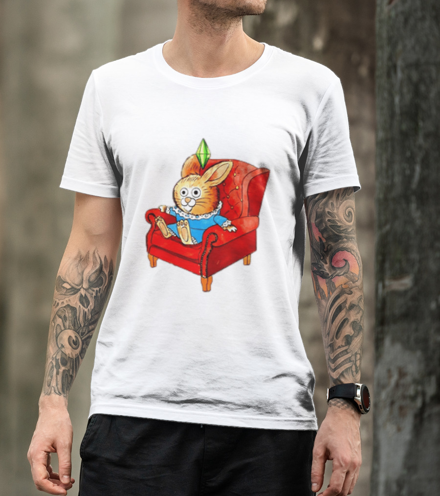 Rabbit They're Turning Me Into A Data Center Tomorrow Green Plumbob Red Couch Blue Dress T-Shirt