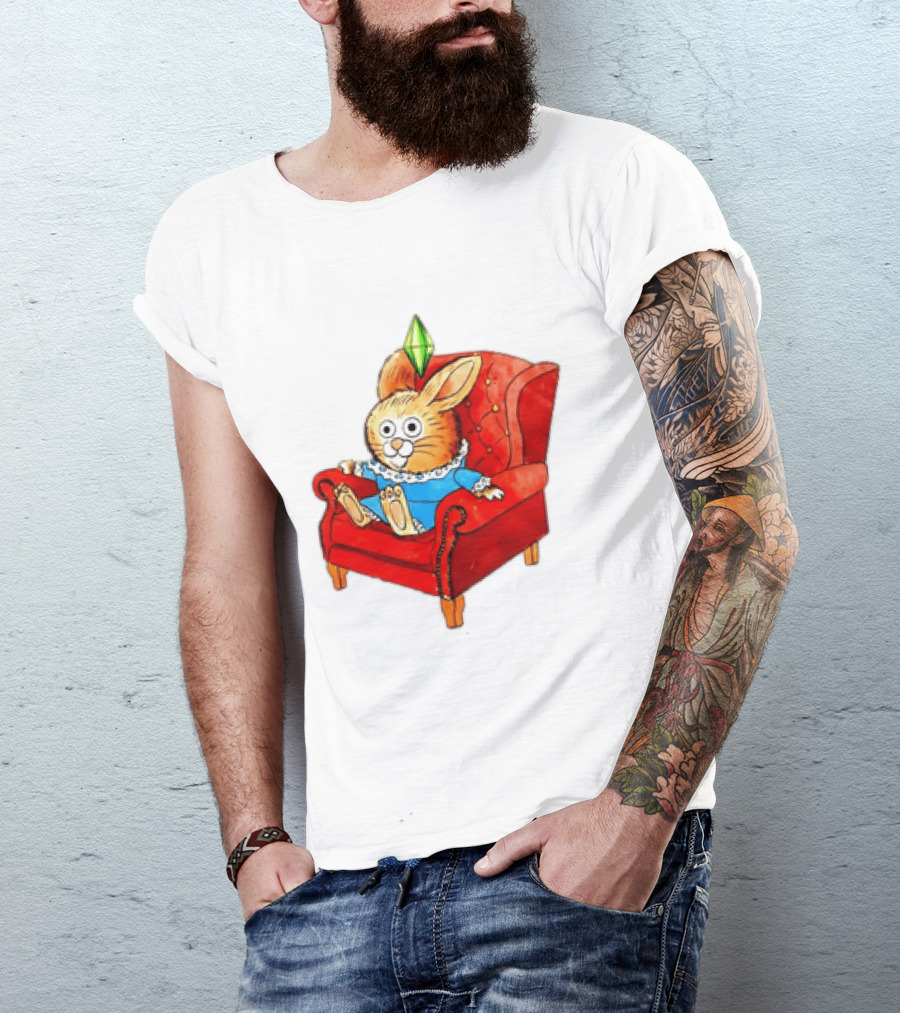 Rabbit They're Turning Me Into A Data Center Tomorrow Green Plumbob Red Couch Blue Dress T-Shirt