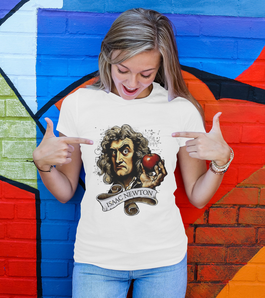 Isaac Newton Scientist With Apple Gravity Physics T-Shirt
