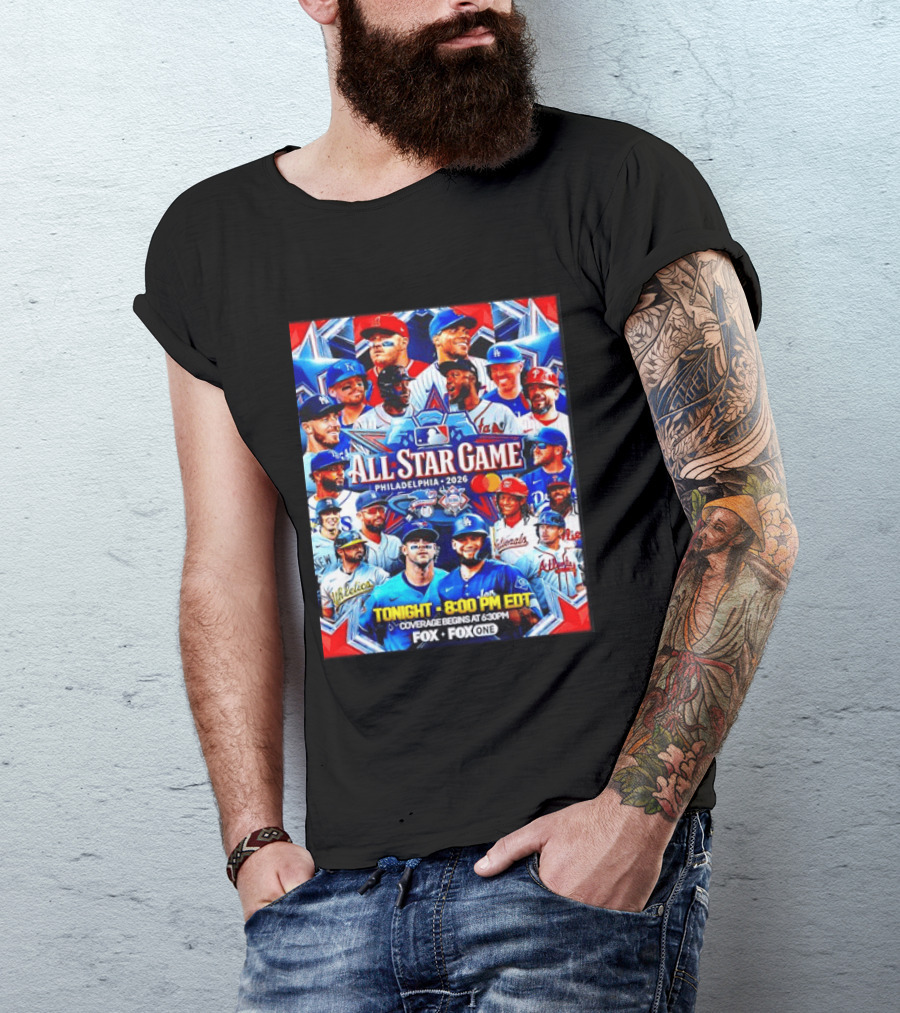 2026 MLB All Star Game Philadelphia Featured Stars And Team Jerseys Fox Coverage T-Shirt