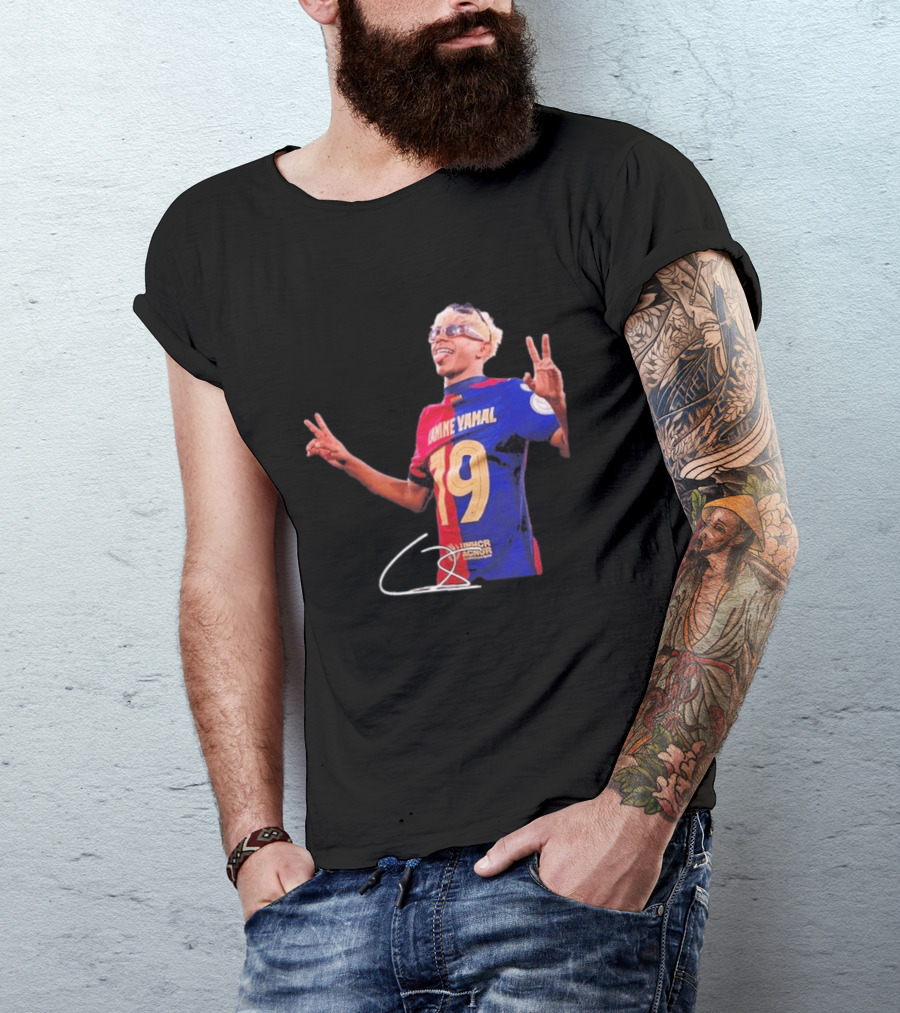 Lamine Yamal Barcelona Peace Sign Celebration 19 Jersey T-Shirt