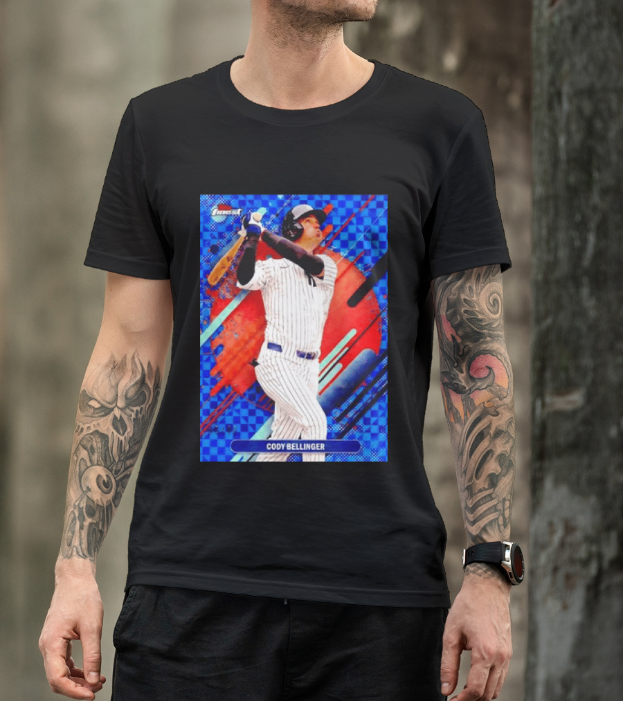 Cody Bellinger Topps Finest Baseball Card Blue Checkered Background Batting Pose T-Shirt