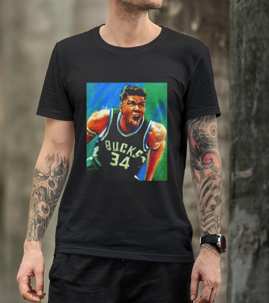 Giannis Antetokounmpo Bucks No 34 Jersey Art Basketball Star T-Shirt