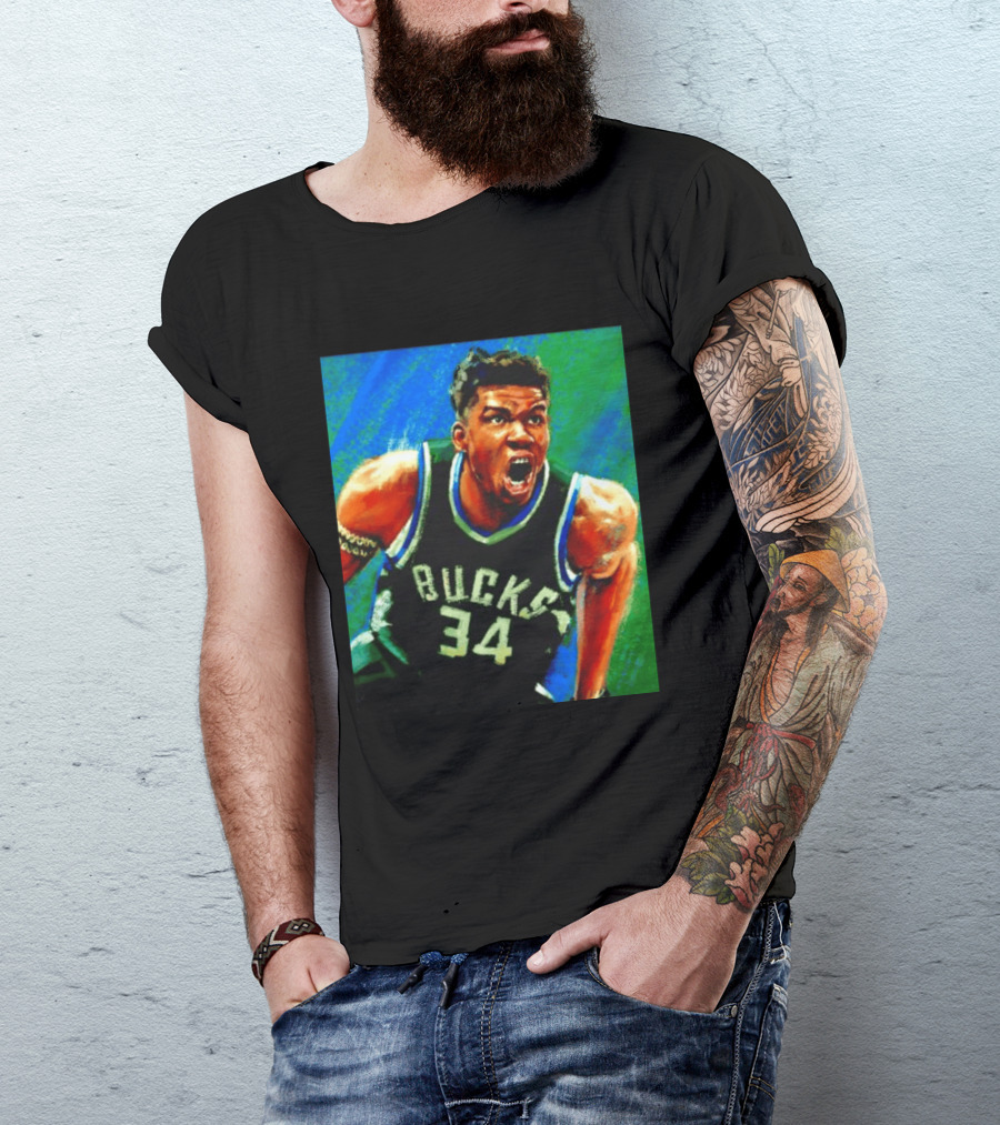Giannis Antetokounmpo Bucks No 34 Jersey Art Basketball Star T-Shirt