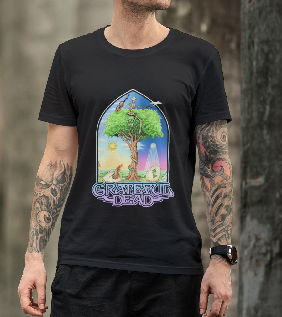 Grateful Dead Summer Magic Skeleton Guitar Tree Sunrise Sunset Fantasy T-Shirt