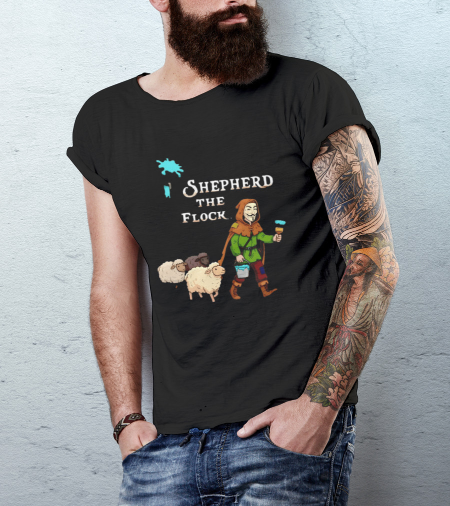 Shepherd The Flock Anonymous Mask Herding Sheep Hand Drawn T-Shirt