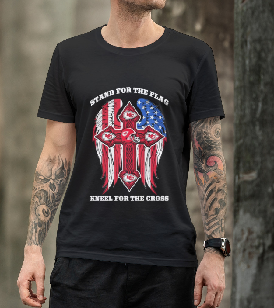 Stand For The Flag Kneel For The Cross Kansas City Chiefs American Flag Cross T-Shirt