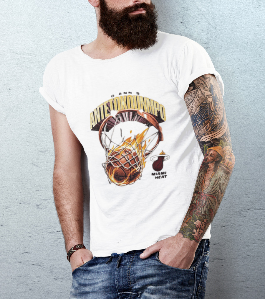 Giannis Antetokounmpo Miami Heat Basketball Hoop Fireball T-Shirt