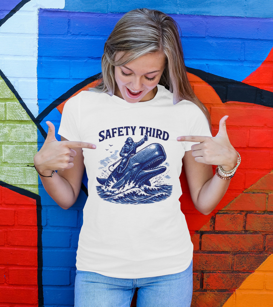 Safety Third Nautical Whale Rider Humor T-Shirt