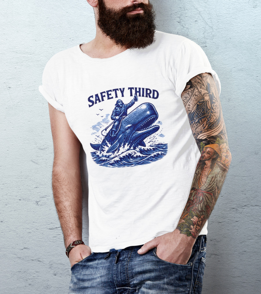 Safety Third Nautical Whale Rider Humor T-Shirt