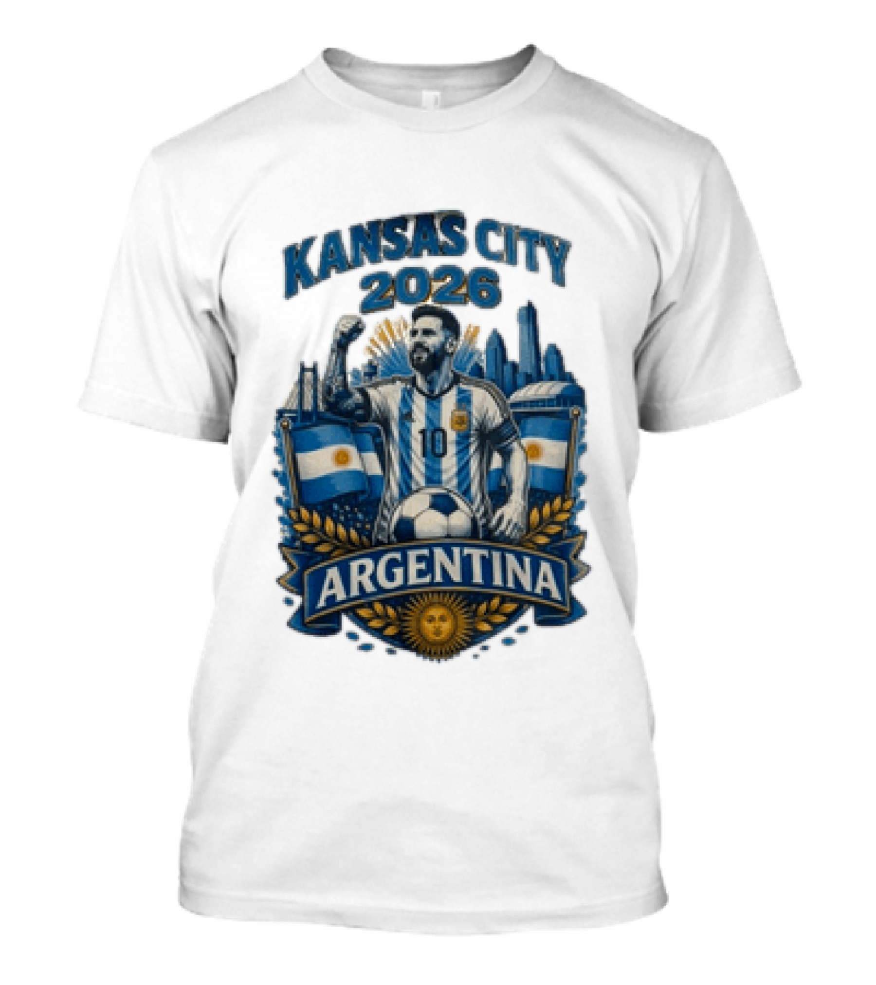 Kansas City 2026 Argentina Lionel Messi No 10 Flag Skyline T-Shirt