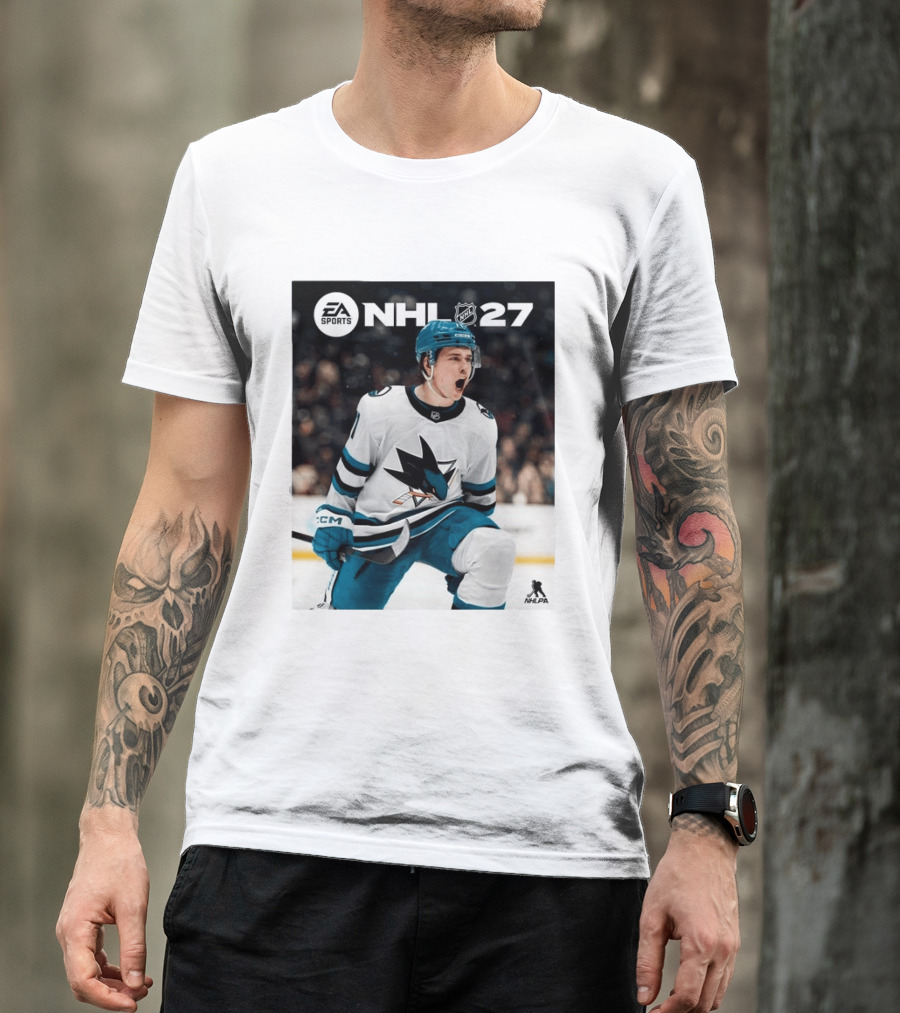 EA Sports NHL 27 Macklin Celebrini San Jose Sharks Cover Athlete NHLPA T-Shirt
