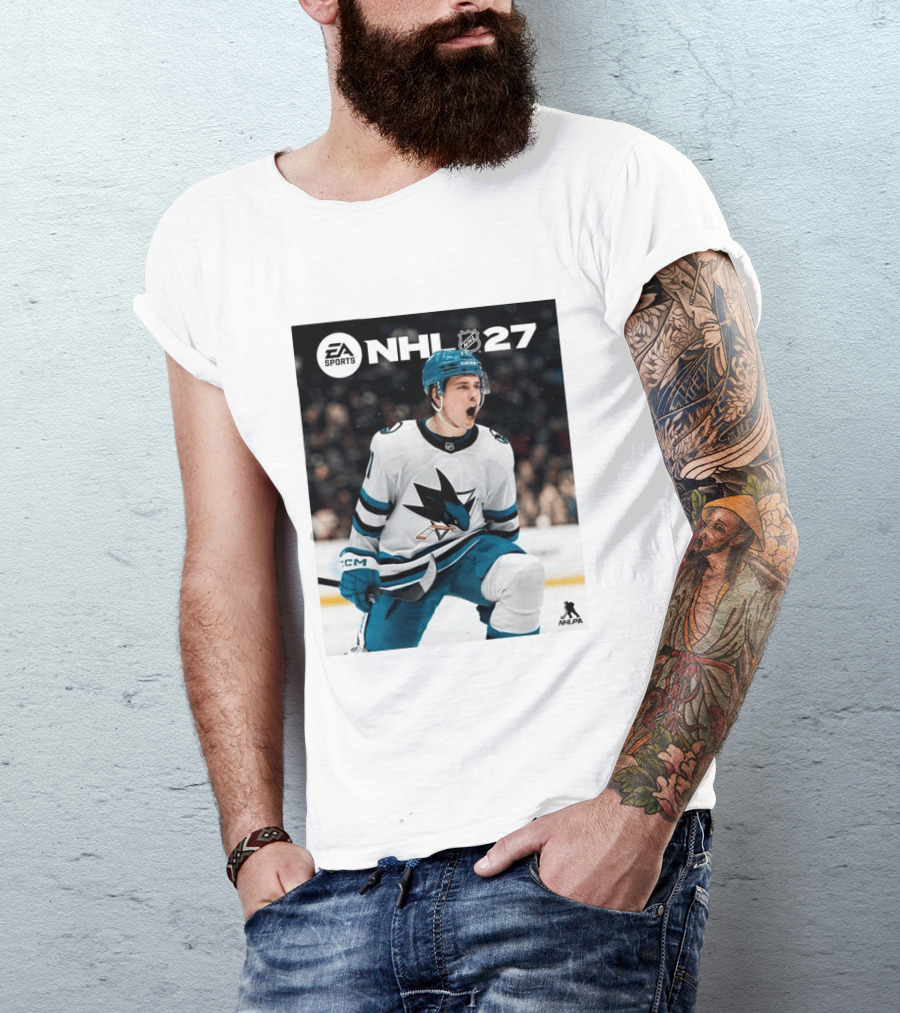 EA Sports NHL 27 Macklin Celebrini San Jose Sharks Cover Athlete NHLPA T-Shirt
