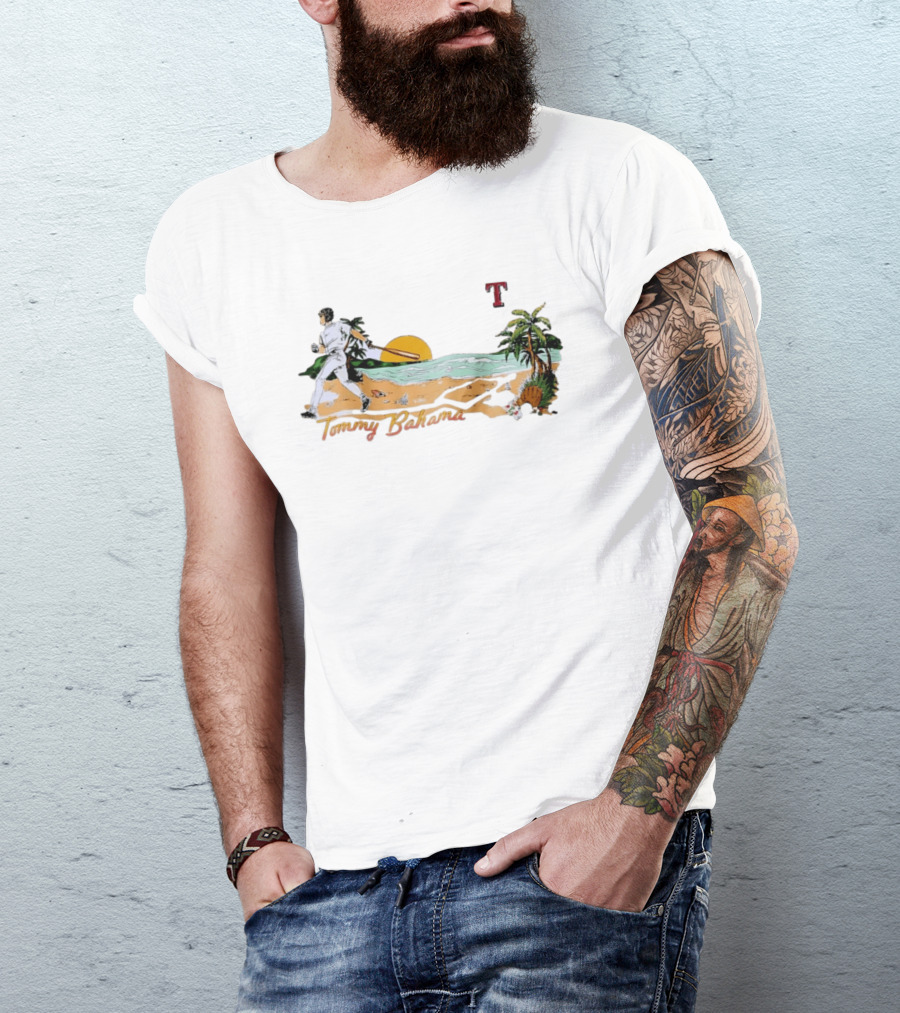 Tommy Bahama Baseball Texas Rangers Sunset Beach Scene T-Shirt