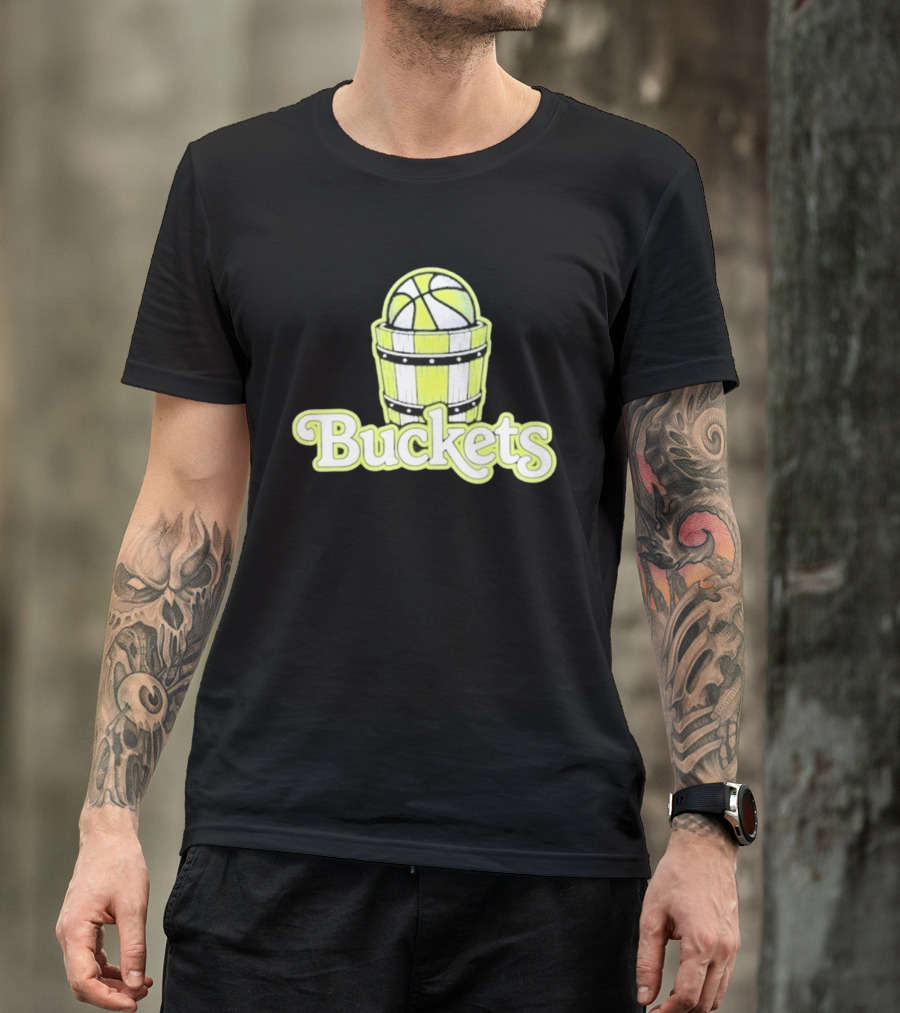 Buckets Basketball Cartoon Style Vintage Retro Ball In Wooden Basket T-Shirt