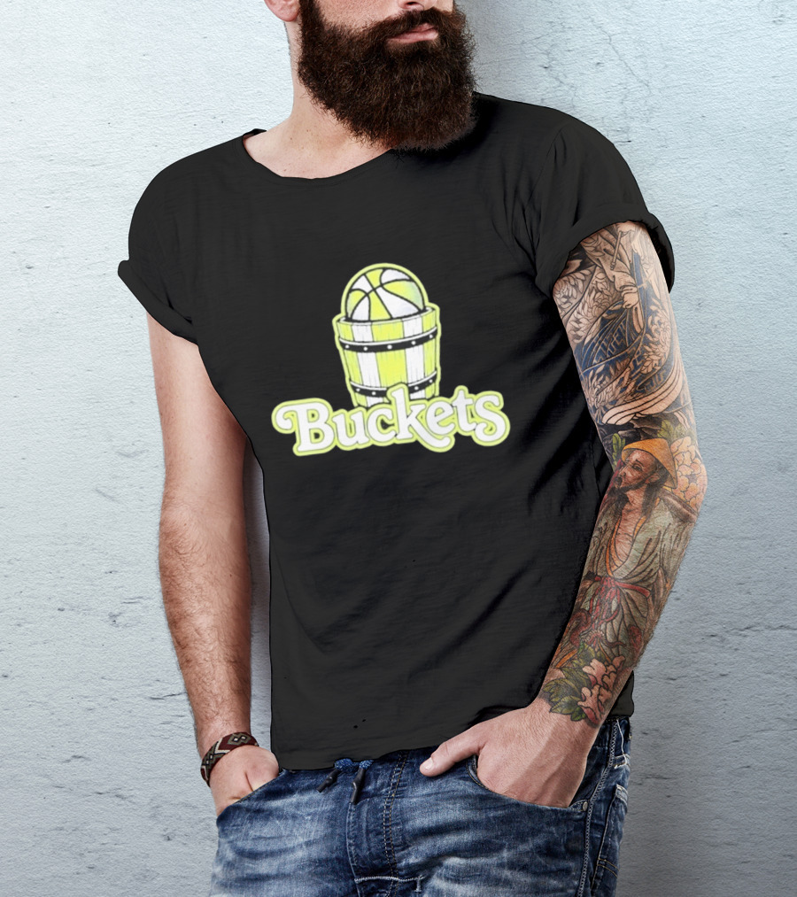 Buckets Basketball Cartoon Style Vintage Retro Ball In Wooden Basket T-Shirt