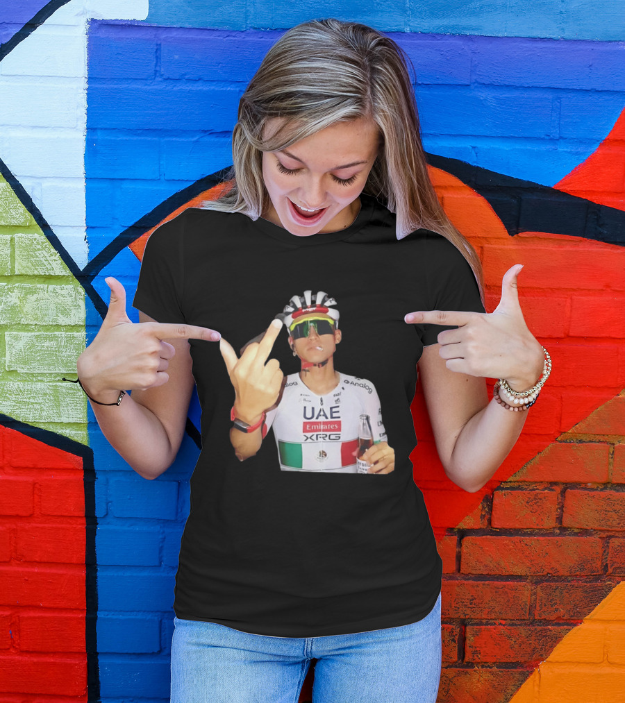 UAE Emirates Cyclist Isaac Del Toro Middle Finger Smoking With Beer T-Shirt