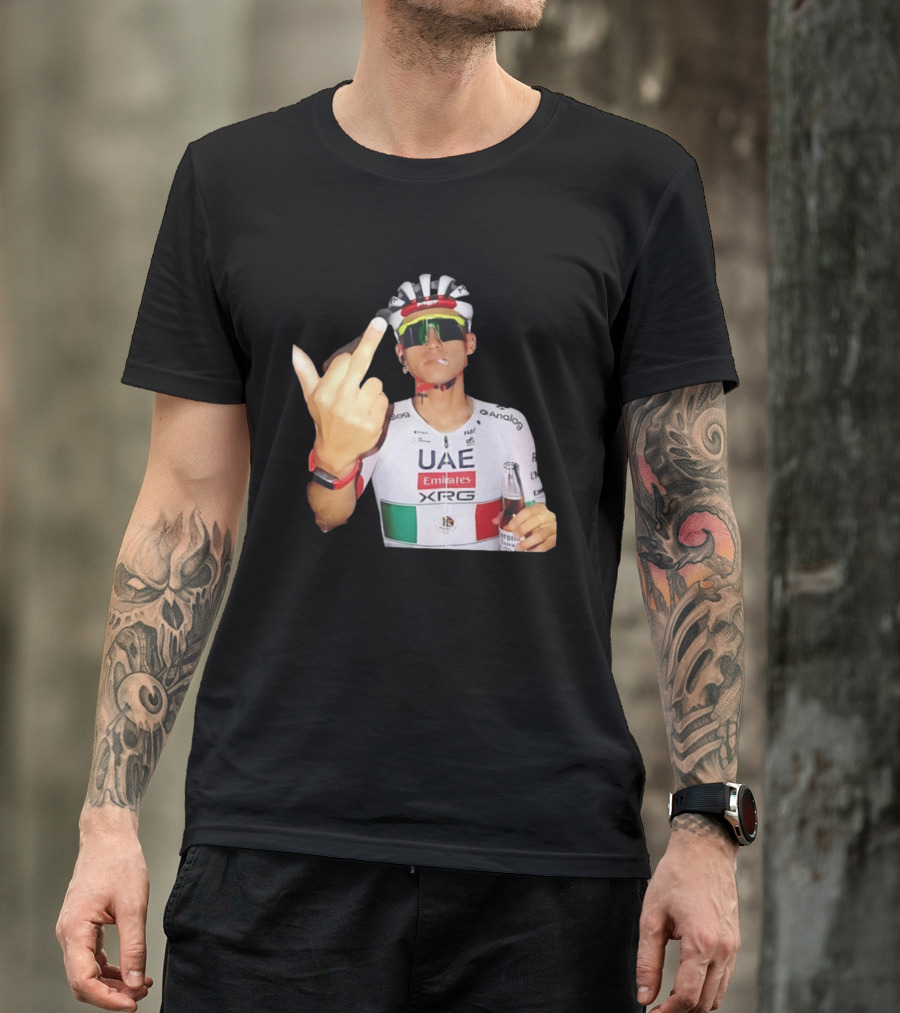 UAE Emirates Cyclist Isaac Del Toro Middle Finger Smoking With Beer T-Shirt