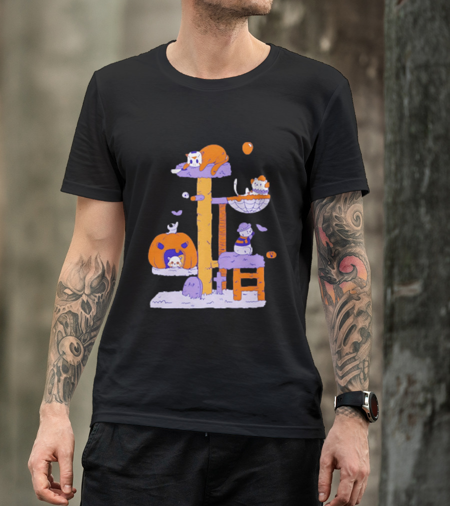 Cat Horror Pumpkin Tree Halloween Cats T-Shirt