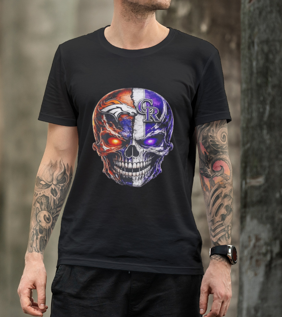 Denver Broncos Colorado Rockies Split Skull Team Spirit T-Shirt