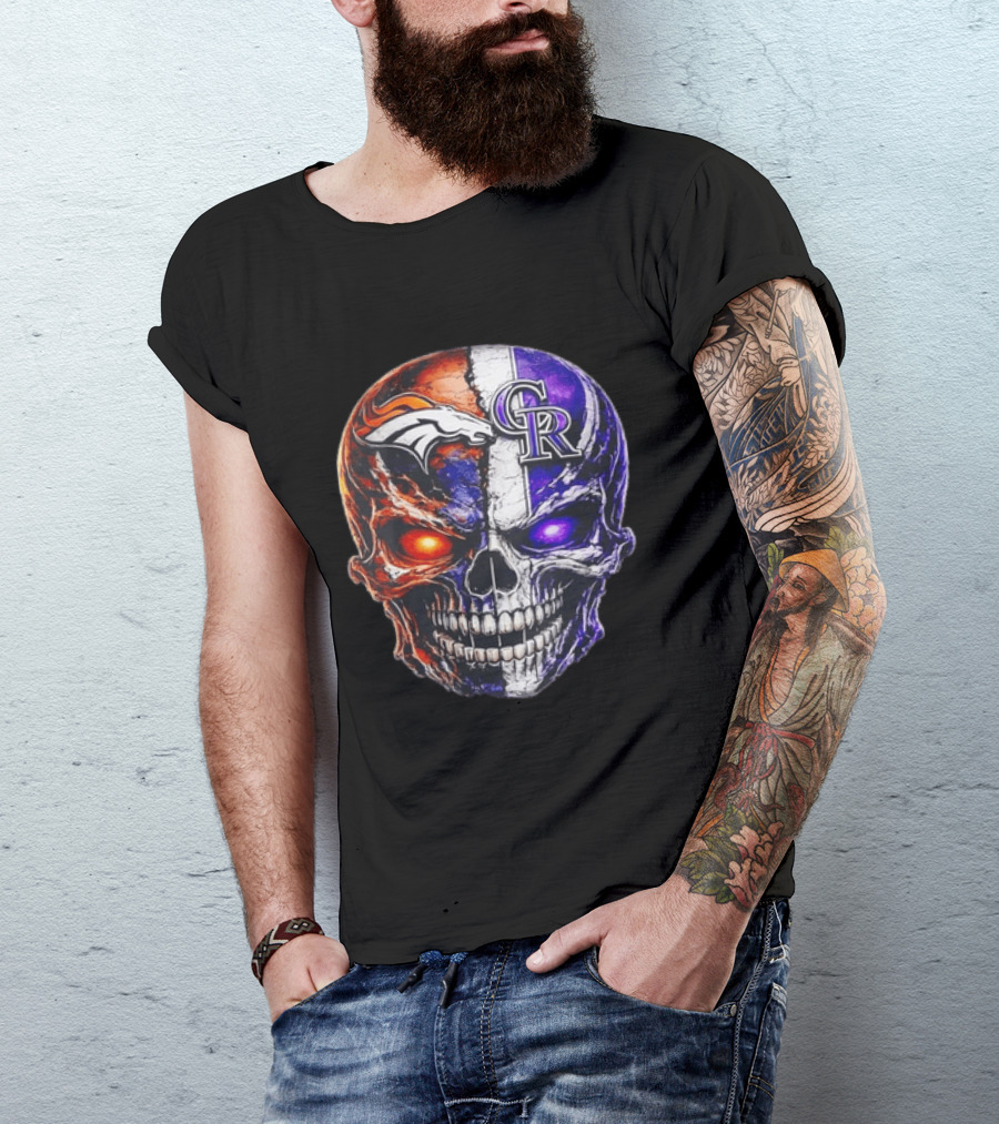 Denver Broncos Colorado Rockies Split Skull Team Spirit T-Shirt