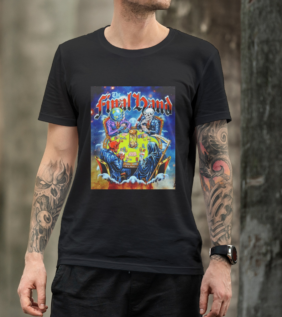 The Final Hand Poker Game Skeleton Grim Reaper Skull Players Atmosphere T-Shirt