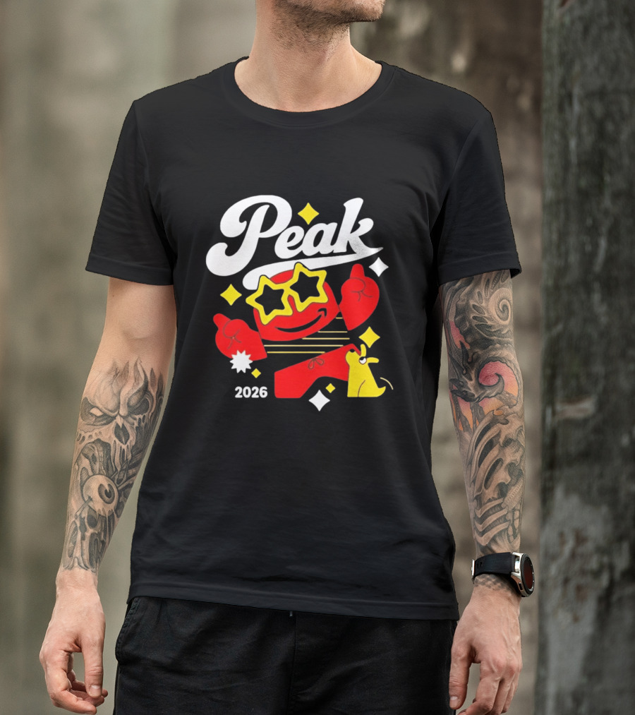 Peak 2026 Red Character With Star Glasses And Yellow Dog T-Shirt