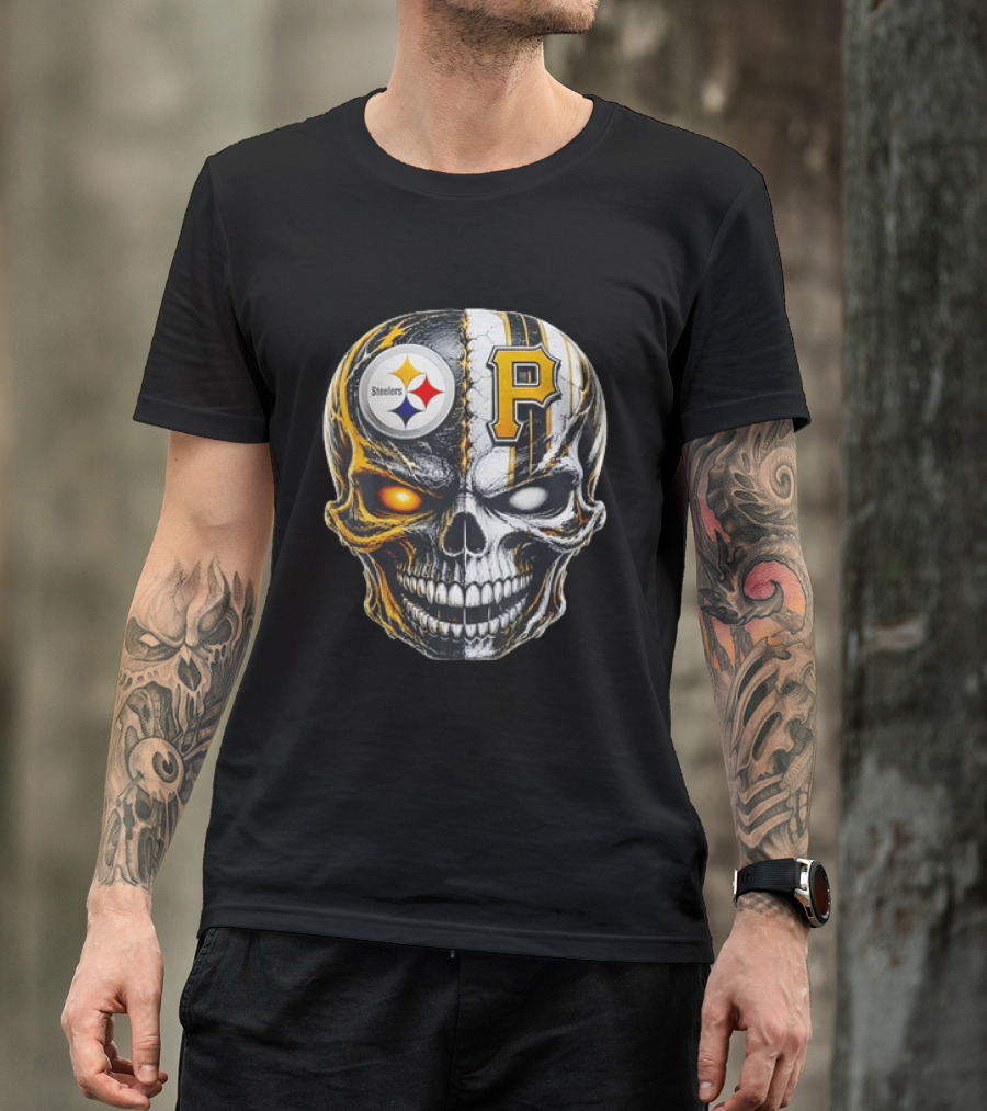 Pittsburgh Pride Skull Steelers Pirates Sports Fusion T-Shirt