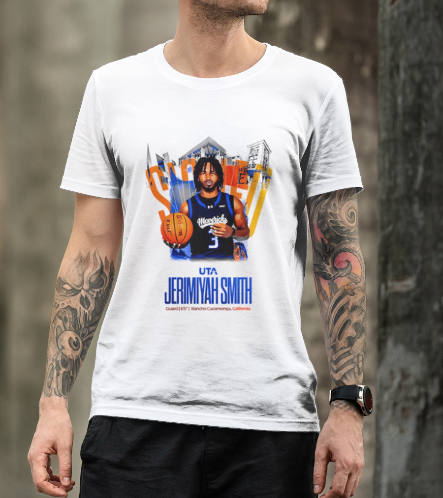 UTA Mavericks Jerimiyah Smith No 3 Basketball Player T-Shirt