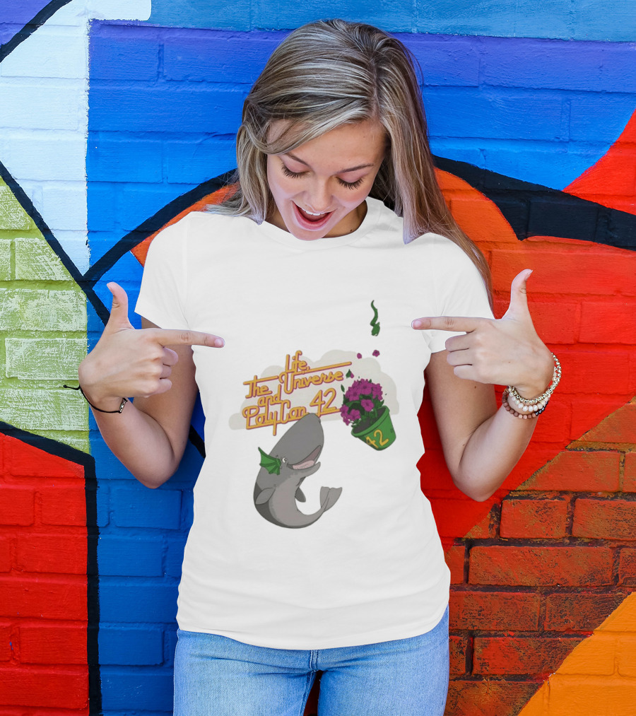 Life The Universe And Poly Con 42 Whale And Flowerpot T-Shirt