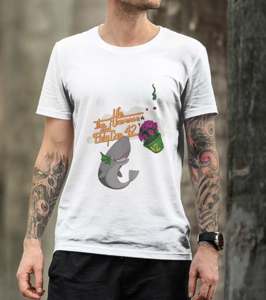 Life The Universe And Poly Con 42 Whale And Flowerpot T-Shirt