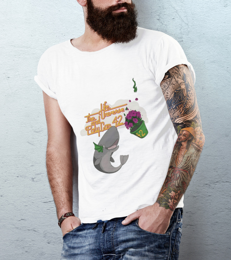 Life The Universe And Poly Con 42 Whale And Flowerpot T-Shirt
