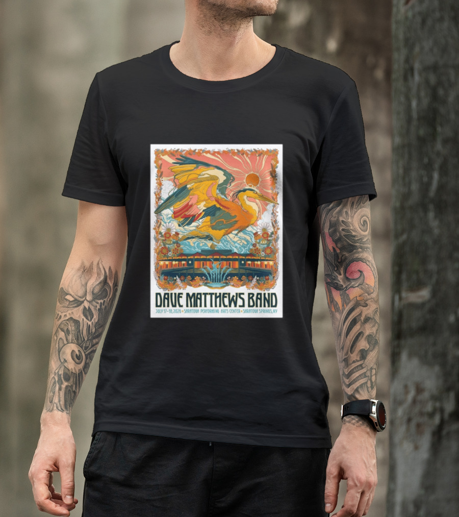 Dave Matthews Band July 17 18 2026 Saratoga Performing Arts Center Heron Art Saratoga Springs NY T-Shirt