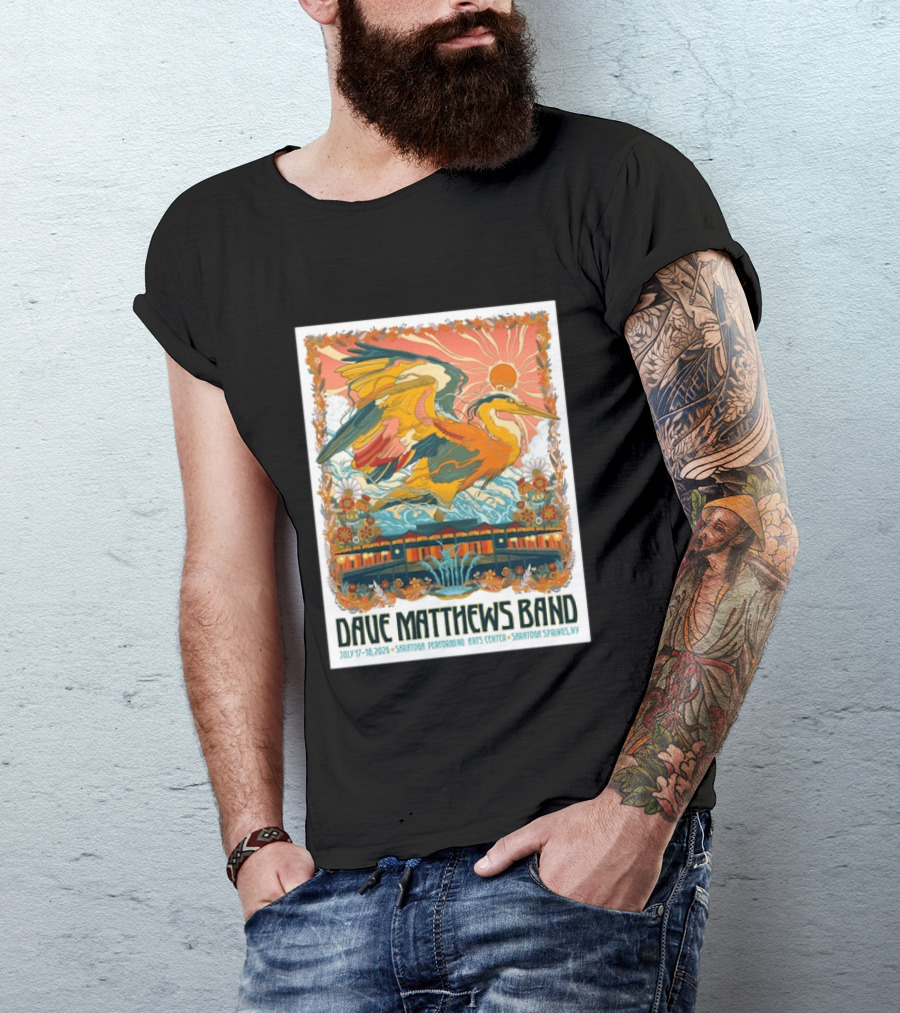 Dave Matthews Band July 17 18 2026 Saratoga Performing Arts Center Heron Art Saratoga Springs NY T-Shirt