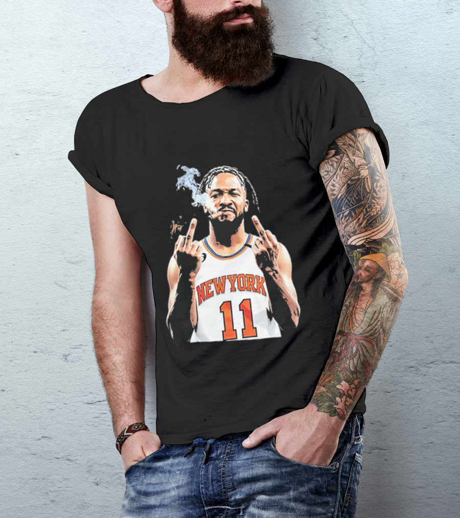 New York Knicks Jalen Brunson 11 Smoking Cigar Middle Finger Pose T-Shirt