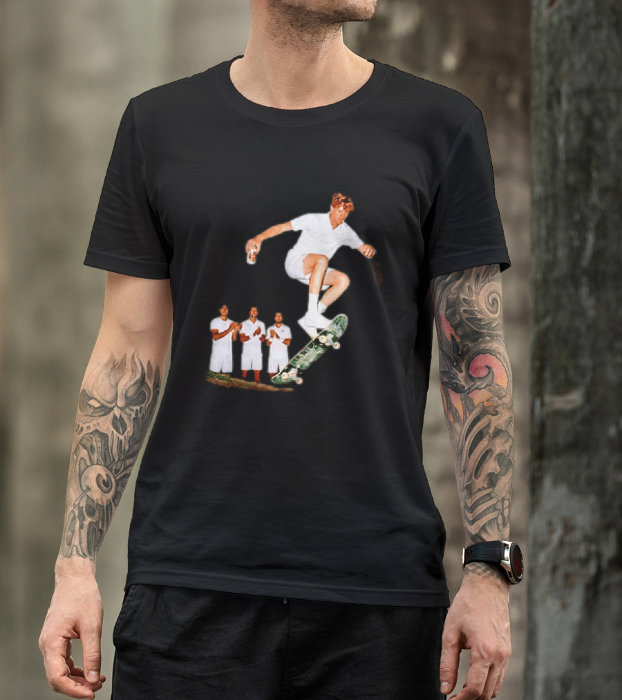Jannik Sinner Skateboarding Wimbledon Men's Singles Italy 2026 Tennis Champion Jump T-Shirt