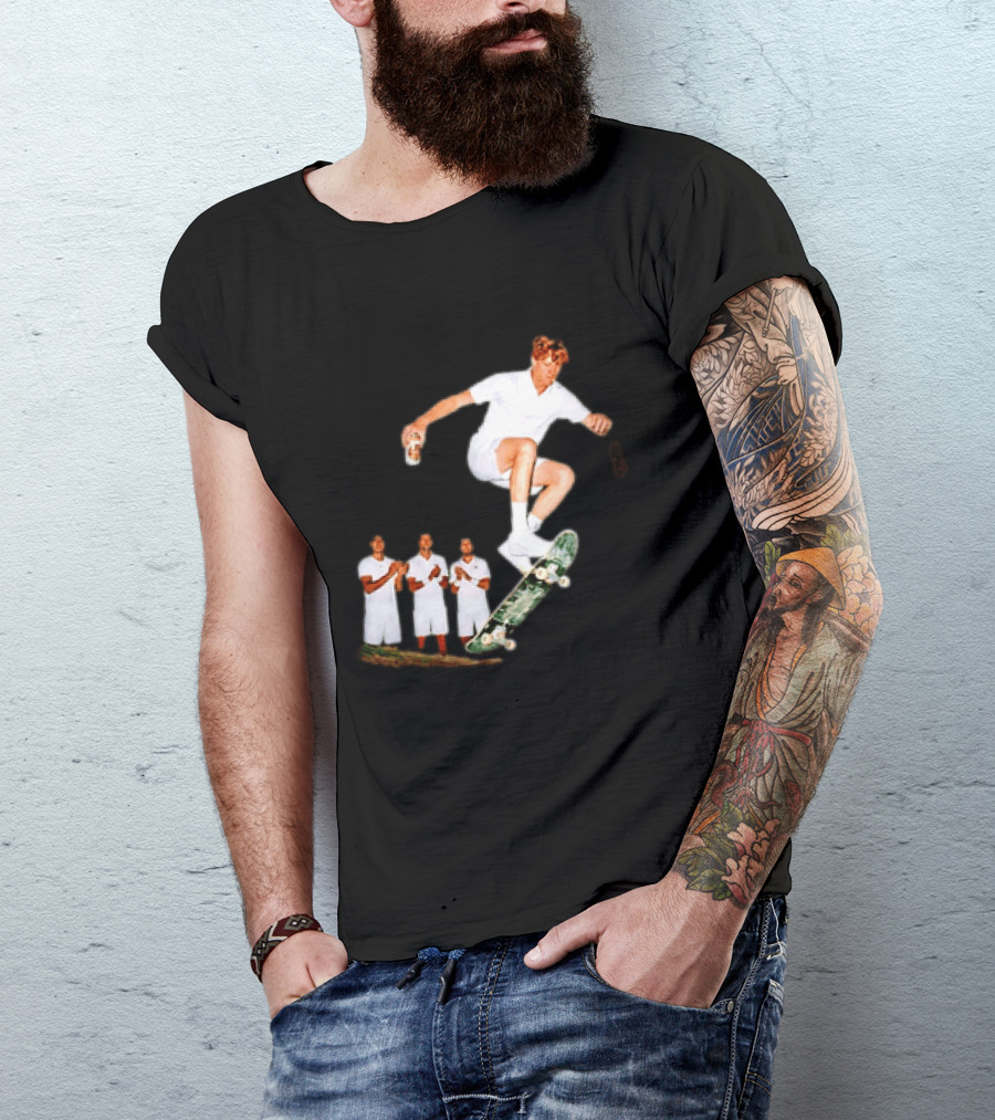 Jannik Sinner Skateboarding Wimbledon Men's Singles Italy 2026 Tennis Champion Jump T-Shirt