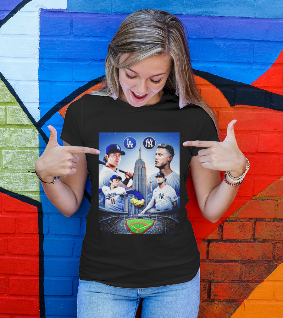 Los Angeles Dodgers Vs New York Yankees Shohei Ohtani Yoshinobu Yamamoto Baseball City Skyline T-Shirt