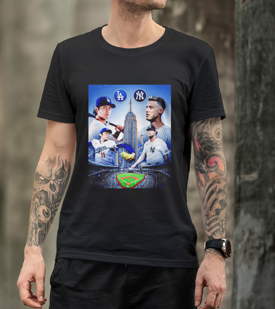 Los Angeles Dodgers Vs New York Yankees Shohei Ohtani Yoshinobu Yamamoto Baseball City Skyline T-Shirt