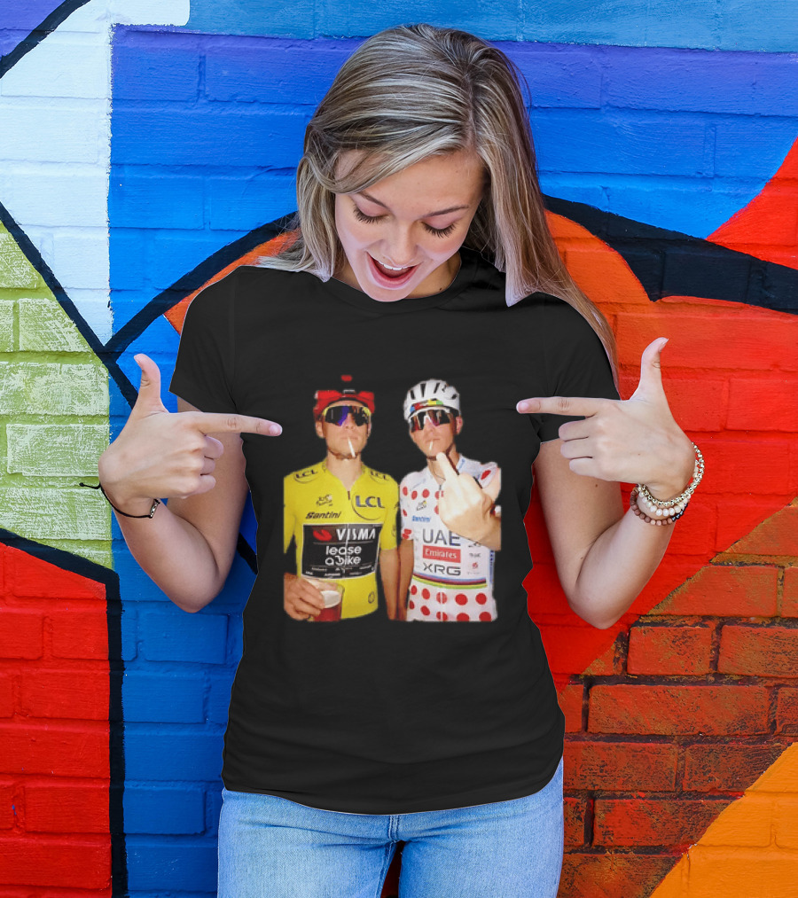 Jonas Vingegaard Tadej Pogačar 2026 Tour De France Visma UAE LCL Santini Emirates XRG Visor Beer Gesture T-Shirt